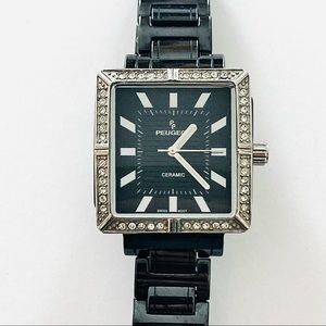 Peugeot dark silver ceramic water resistant quartz watch